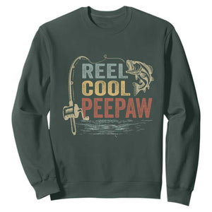 Funny Reel Cool Peepaw Sweatshirt Fishing Grandpa Fisherman Father's Day TS11 Dark Forest Green Print Your Wear