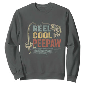 Funny Reel Cool Peepaw Sweatshirt Fishing Grandpa Fisherman Father's Day TS11 Dark Heather Print Your Wear