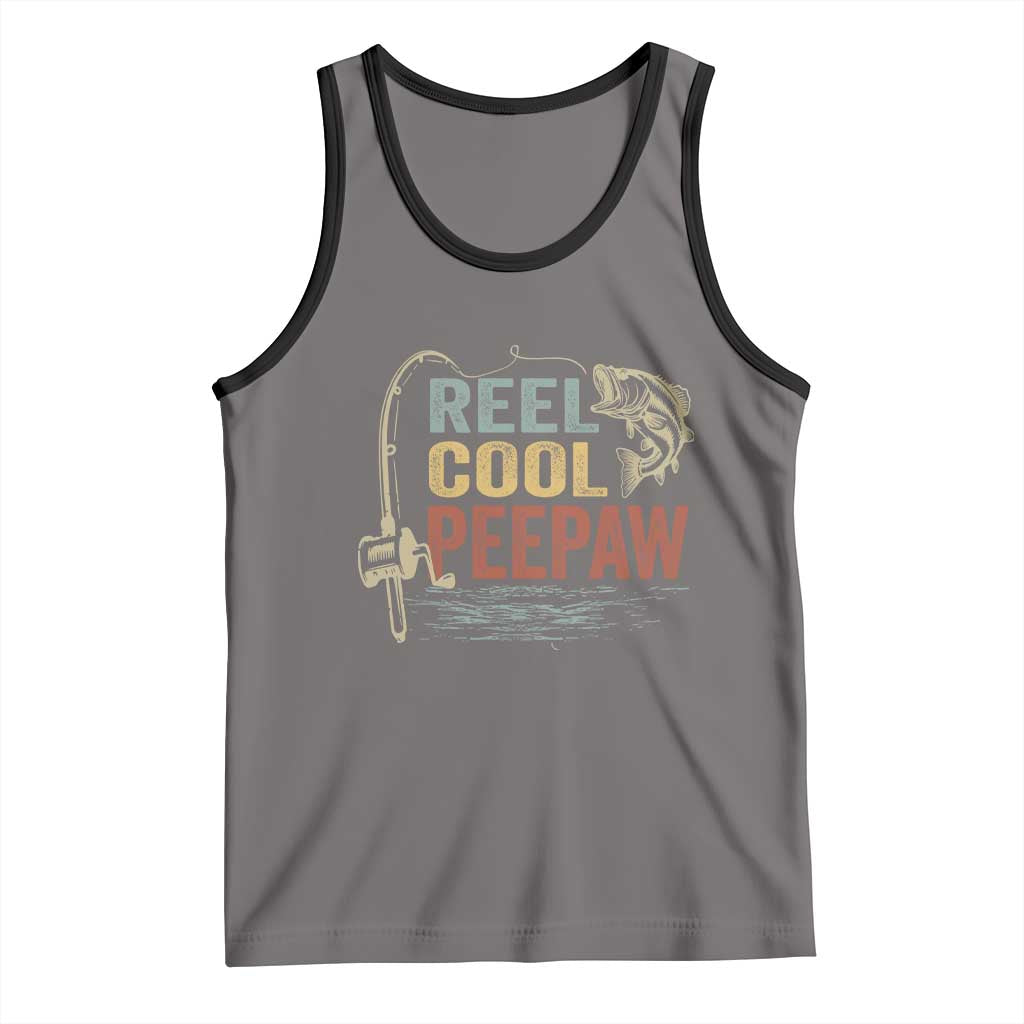Funny Reel Cool Peepaw Tank Top Fishing Grandpa Fisherman Father's Day TS11 Deep Heather Black Print Your Wear