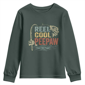 Funny Reel Cool Peepaw Youth Sweatshirt Fishing Grandpa Fisherman Father's Day TS11 Dark Forest Green Print Your Wear