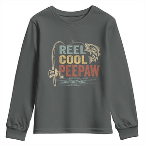 Funny Reel Cool Peepaw Youth Sweatshirt Fishing Grandpa Fisherman Father's Day TS11 Dark Heather Print Your Wear
