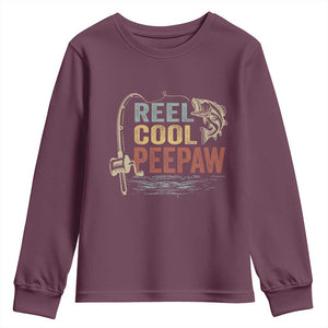 Funny Reel Cool Peepaw Youth Sweatshirt Fishing Grandpa Fisherman Father's Day TS11 Maroon Print Your Wear