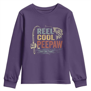 Funny Reel Cool Peepaw Youth Sweatshirt Fishing Grandpa Fisherman Father's Day TS11 Purple Print Your Wear