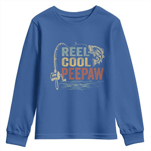 Funny Reel Cool Peepaw Youth Sweatshirt Fishing Grandpa Fisherman Father's Day TS11 Royal Blue Print Your Wear
