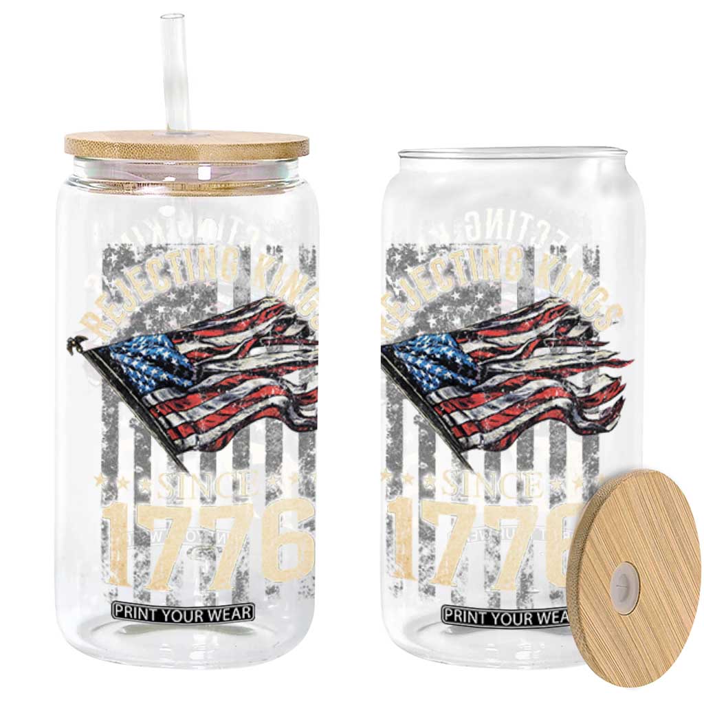 Funny Rejecting Kings Since 1776 Glass Can Vintage American Flag TS11 Black Print Your Wear