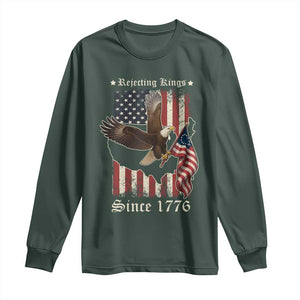 Funny Rejecting Kings Since 1776 Long Sleeve Shirt Vintage American Flag Bald Eagle TS11 Dark Forest Green Print Your Wear