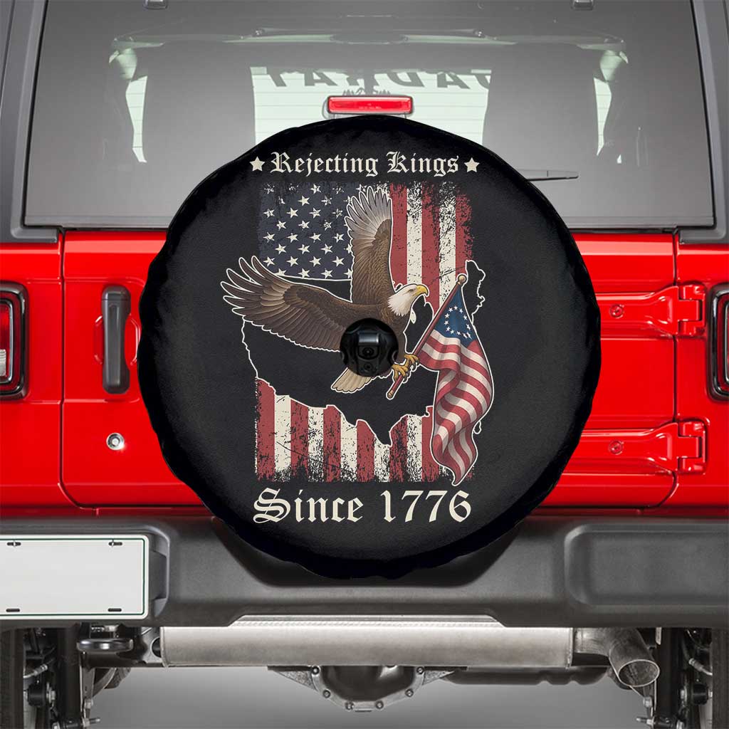 Funny Rejecting Kings Since 1776 Spare Tire Cover Vintage American Flag Bald Eagle TS11 Black Print Your Wear