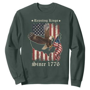 Funny Rejecting Kings Since 1776 Sweatshirt Vintage American Flag Bald Eagle TS11 Dark Forest Green Print Your Wear