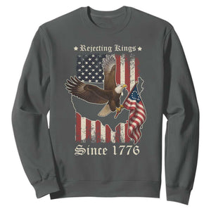 Funny Rejecting Kings Since 1776 Sweatshirt Vintage American Flag Bald Eagle TS11 Dark Heather Print Your Wear
