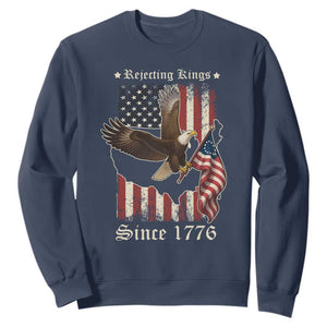 Funny Rejecting Kings Since 1776 Sweatshirt Vintage American Flag Bald Eagle TS11 Navy Print Your Wear