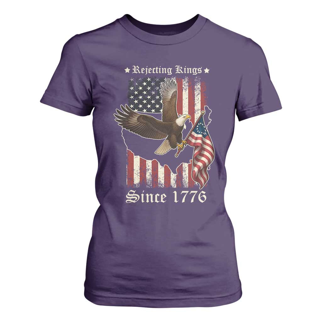 Funny Rejecting Kings Since 1776 T Shirt For Women Vintage American Flag Bald Eagle TS11 Purple Print Your Wear