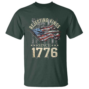 Funny Rejecting Kings Since 1776 T Shirt Vintage American Flag TS11 Dark Forest Green Print Your Wear