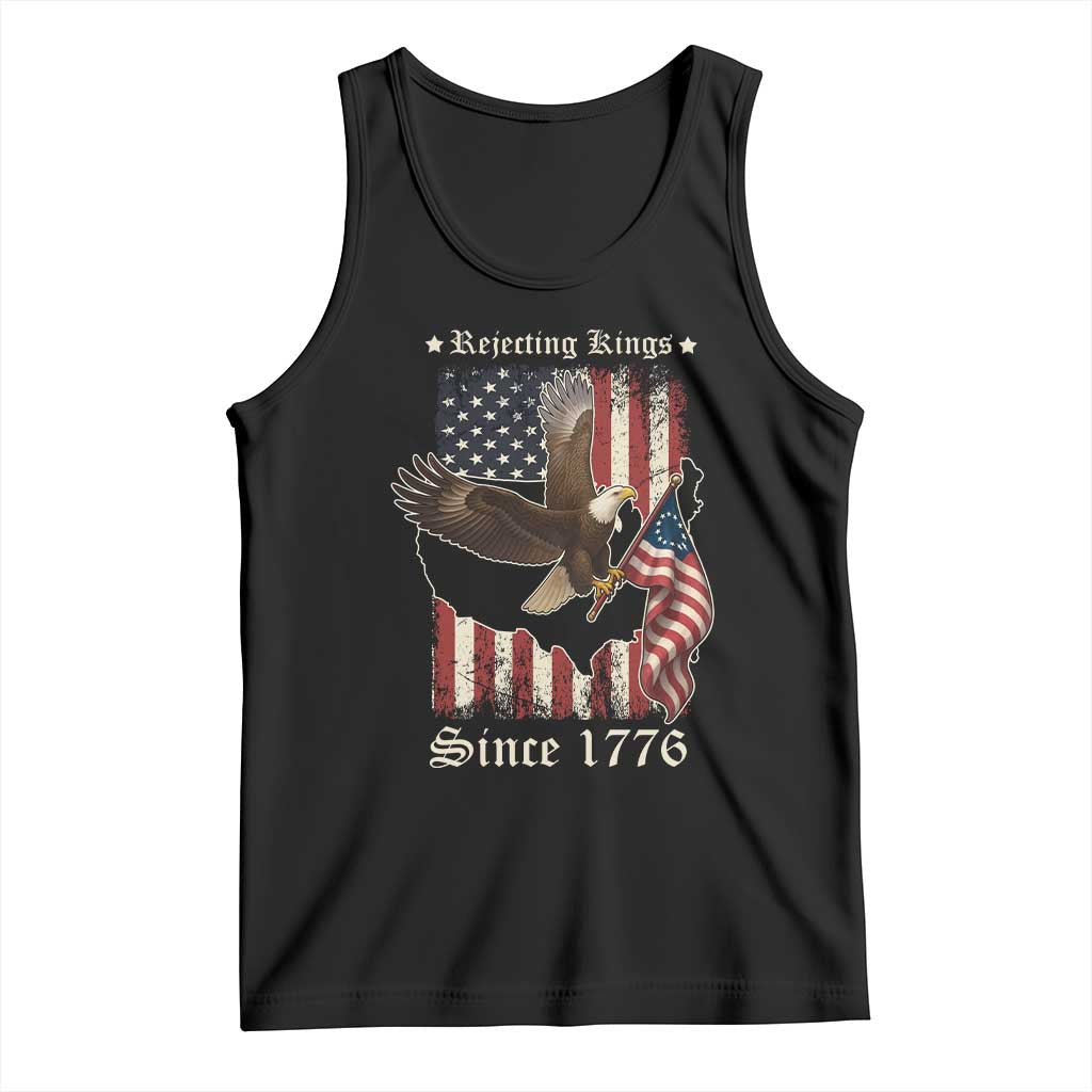 Funny Rejecting Kings Since 1776 Tank Top Vintage American Flag Bald Eagle TS11 Black Print Your Wear