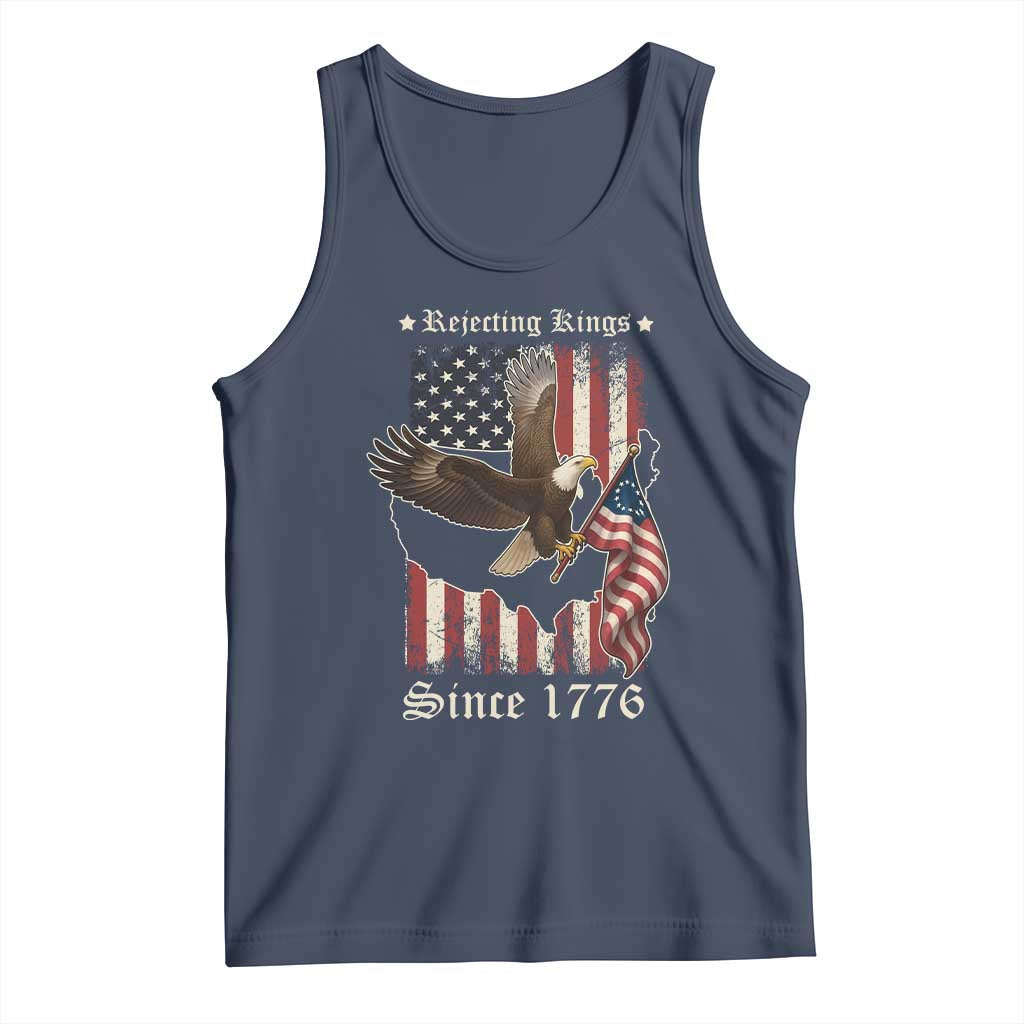 Funny Rejecting Kings Since 1776 Tank Top Vintage American Flag Bald Eagle TS11 Navy Print Your Wear