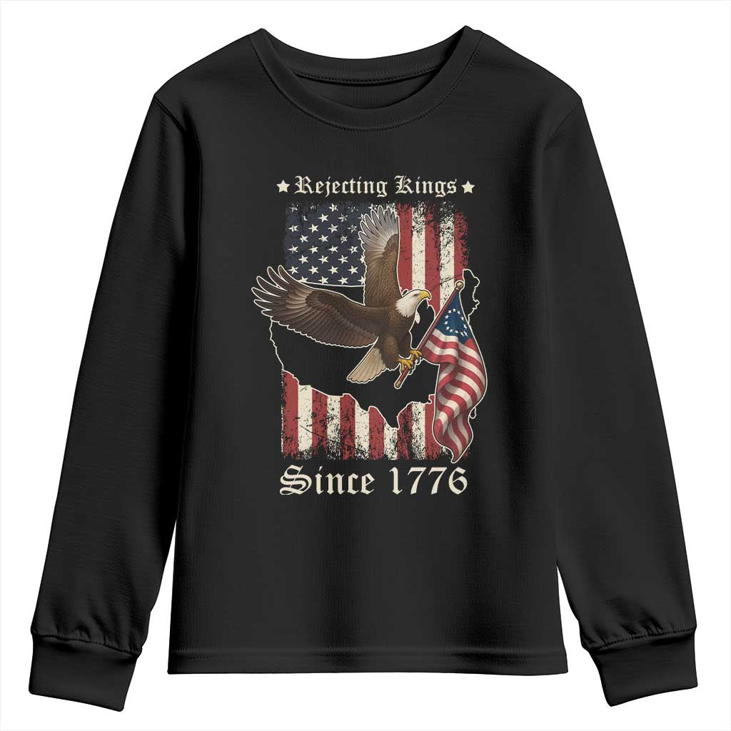 Funny Rejecting Kings Since 1776 Youth Sweatshirt Vintage American Flag Bald Eagle TS11 Black Print Your Wear