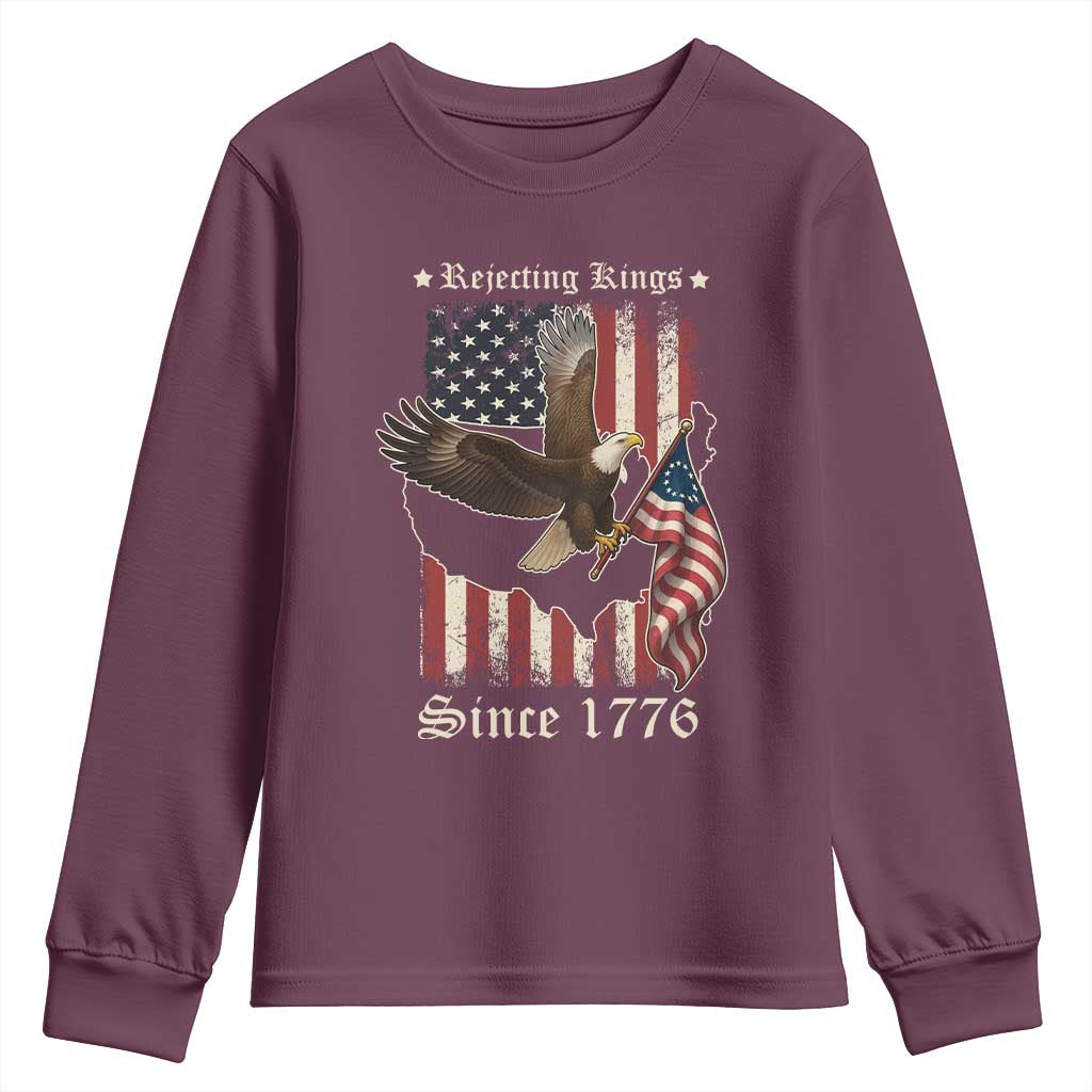 Funny Rejecting Kings Since 1776 Youth Sweatshirt Vintage American Flag Bald Eagle TS11 Maroon Print Your Wear
