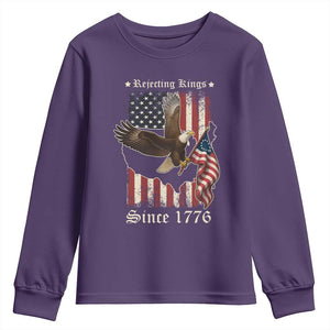 Funny Rejecting Kings Since 1776 Youth Sweatshirt Vintage American Flag Bald Eagle TS11 Purple Print Your Wear