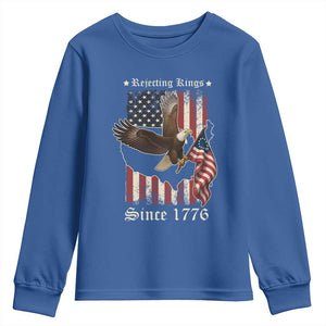 Funny Rejecting Kings Since 1776 Youth Sweatshirt Vintage American Flag Bald Eagle TS11 Royal Blue Print Your Wear