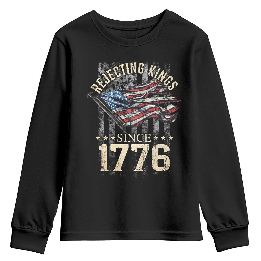 Funny Rejecting Kings Since 1776 Youth Sweatshirt Vintage American Flag TS11 Black Print Your Wear