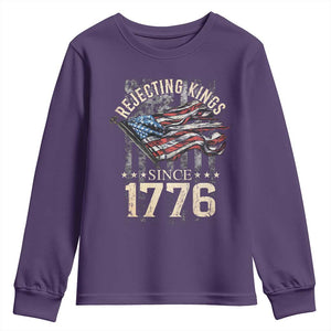 Funny Rejecting Kings Since 1776 Youth Sweatshirt Vintage American Flag TS11 Purple Print Your Wear
