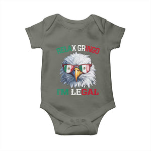 Funny Relax Gringo I'm Legal Baby Onesie Cinco De Mayo Mexican Immigrant Bald Eagle TS11 Military Green Print Your Wear