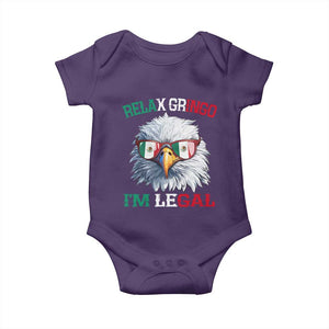 Funny Relax Gringo I'm Legal Baby Onesie Cinco De Mayo Mexican Immigrant Bald Eagle TS11 Purple Print Your Wear