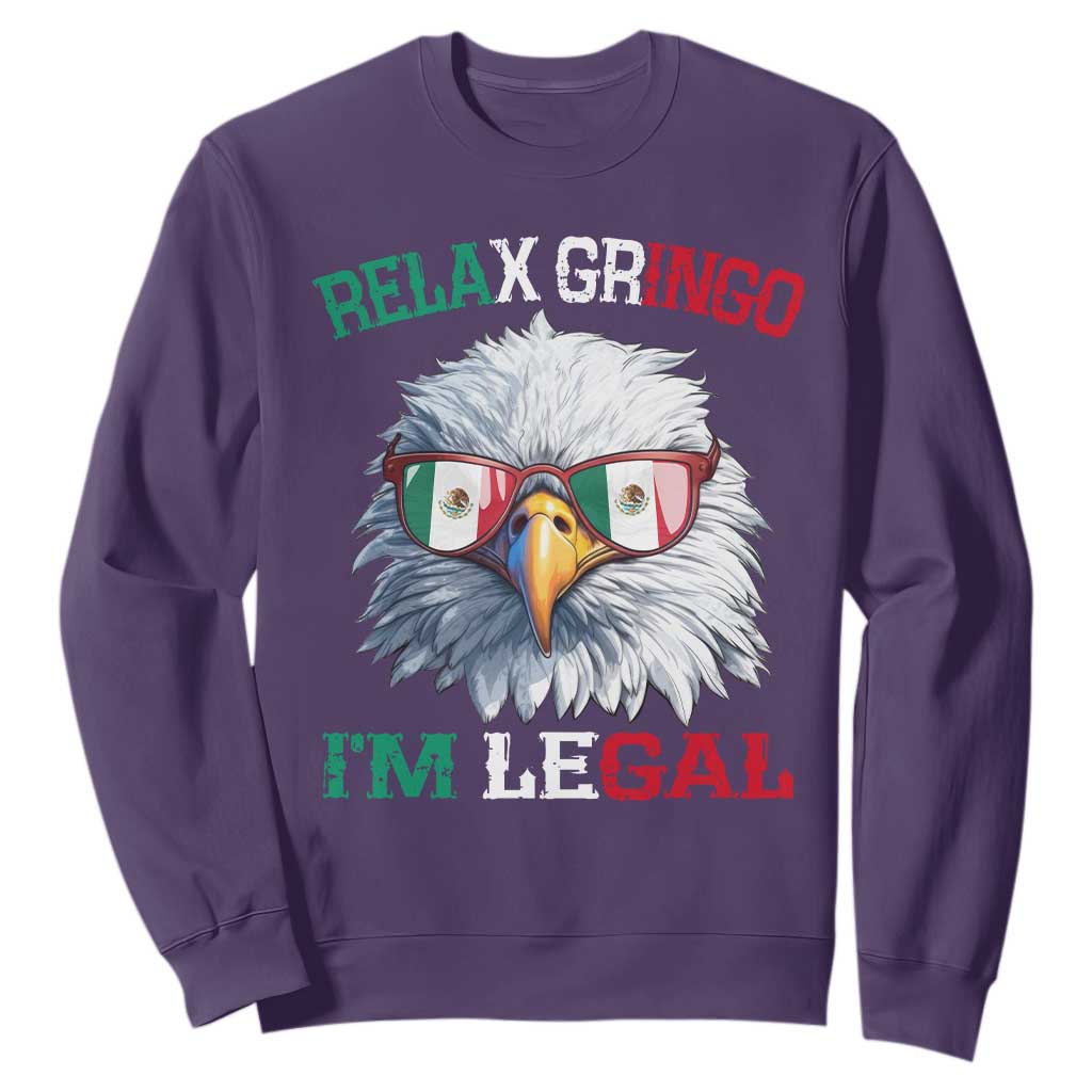 Funny Relax Gringo Im Legal Sweatshirt Cinco De Mayo Mexican Immigrant Bald Eagle TS11 Purple Print Your Wear