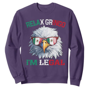 Funny Relax Gringo Im Legal Sweatshirt Cinco De Mayo Mexican Immigrant Bald Eagle TS11 Purple Print Your Wear