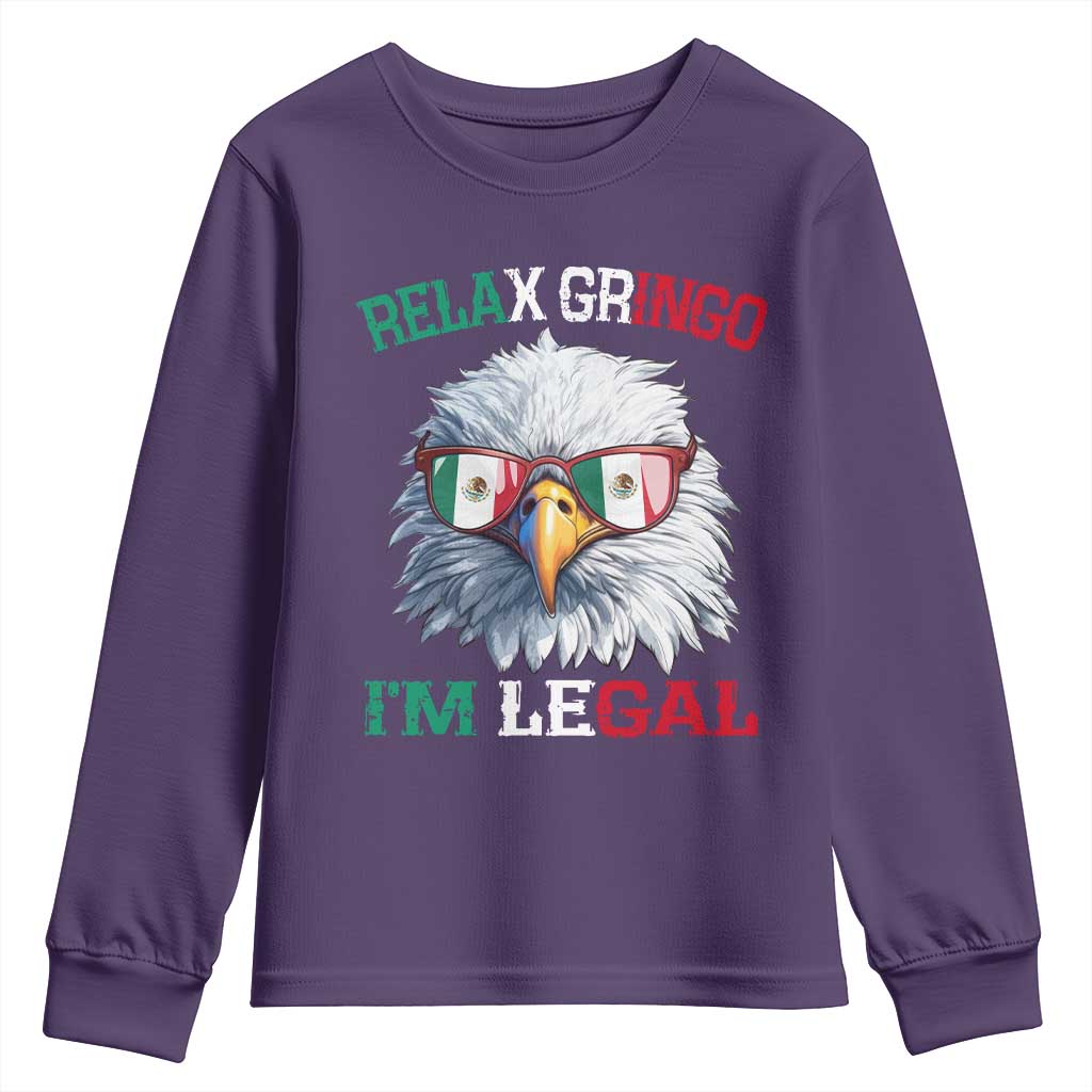 Funny Relax Gringo Im Legal Youth Sweatshirt Cinco De Mayo Mexican Immigrant Bald Eagle TS11 Purple Print Your Wear
