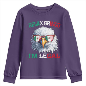 Funny Relax Gringo Im Legal Youth Sweatshirt Cinco De Mayo Mexican Immigrant Bald Eagle TS11 Purple Print Your Wear