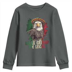 Funny Relax Gringo I'm Legal Youth Sweatshirt Cinco De Mayo Mexican Immigrant Eagle TS11 Dark Heather Print Your Wear