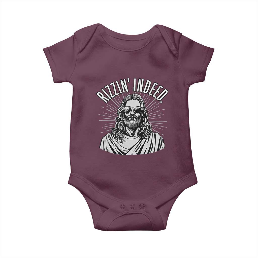 Funny Religious Christian Jesus Meme Baby Onesie Rizzin Indeed TS11 Maroon Print Your Wear