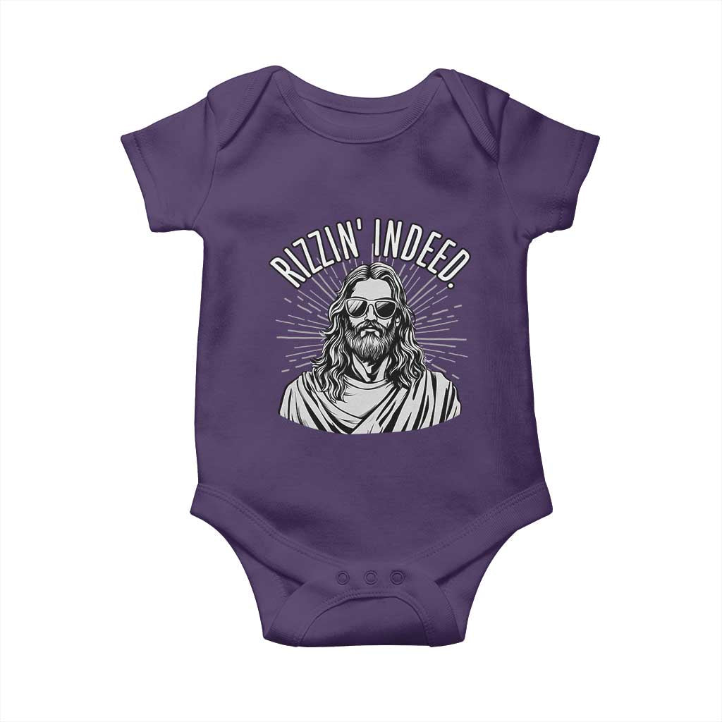 Funny Religious Christian Jesus Meme Baby Onesie Rizzin Indeed TS11 Purple Print Your Wear