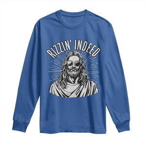 Funny Religious Christian Jesus Meme Long Sleeve Shirt Rizzin Indeed TS11 Royal Blue Print Your Wear