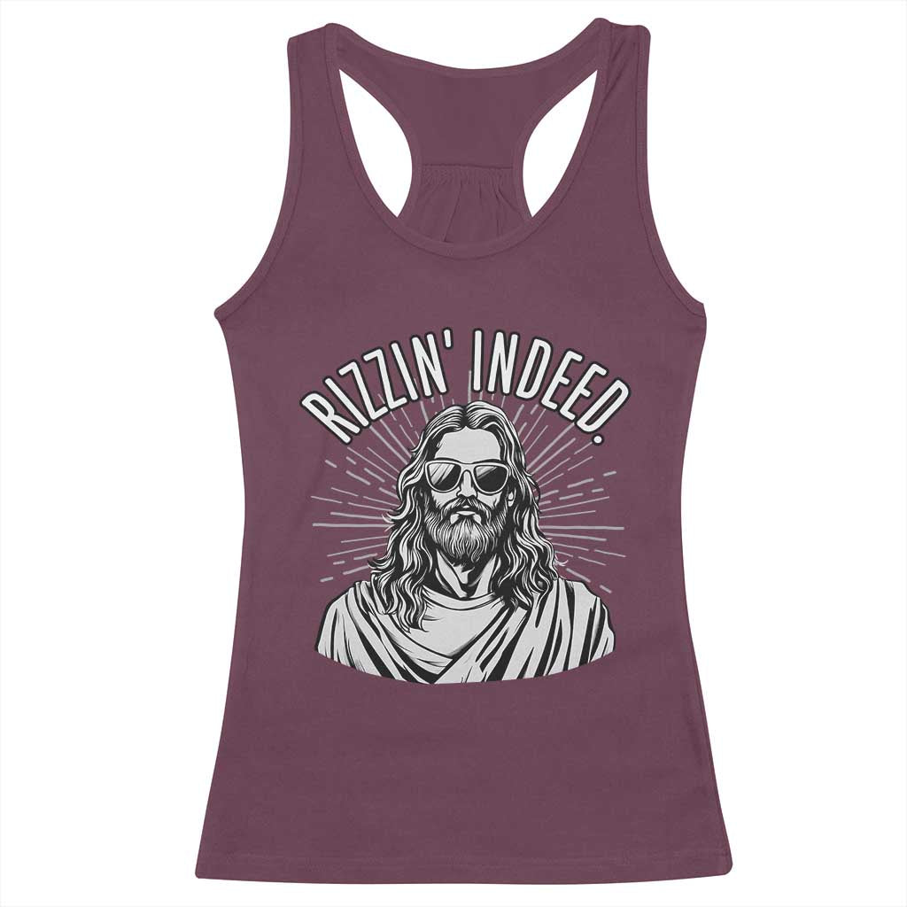 Funny Religious Christian Jesus Meme Racerback Tank Top Rizzin Indeed TS11 Maroon Print Your Wear