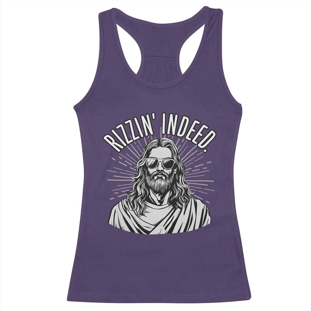 Funny Religious Christian Jesus Meme Racerback Tank Top Rizzin Indeed TS11 Purple Print Your Wear