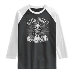 Funny Religious Christian Jesus Meme Raglan Shirt Rizzin Indeed TS11 Black White Print Your Wear