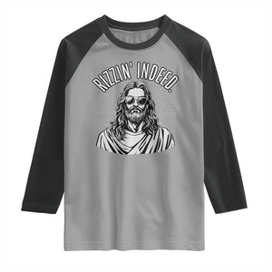 Funny Religious Christian Jesus Meme Raglan Shirt Rizzin Indeed TS11 Sport Gray Black Print Your Wear