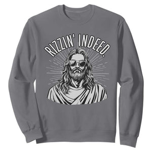Funny Religious Christian Jesus Meme Sweatshirt Rizzin Indeed TS11 Charcoal Print Your Wear