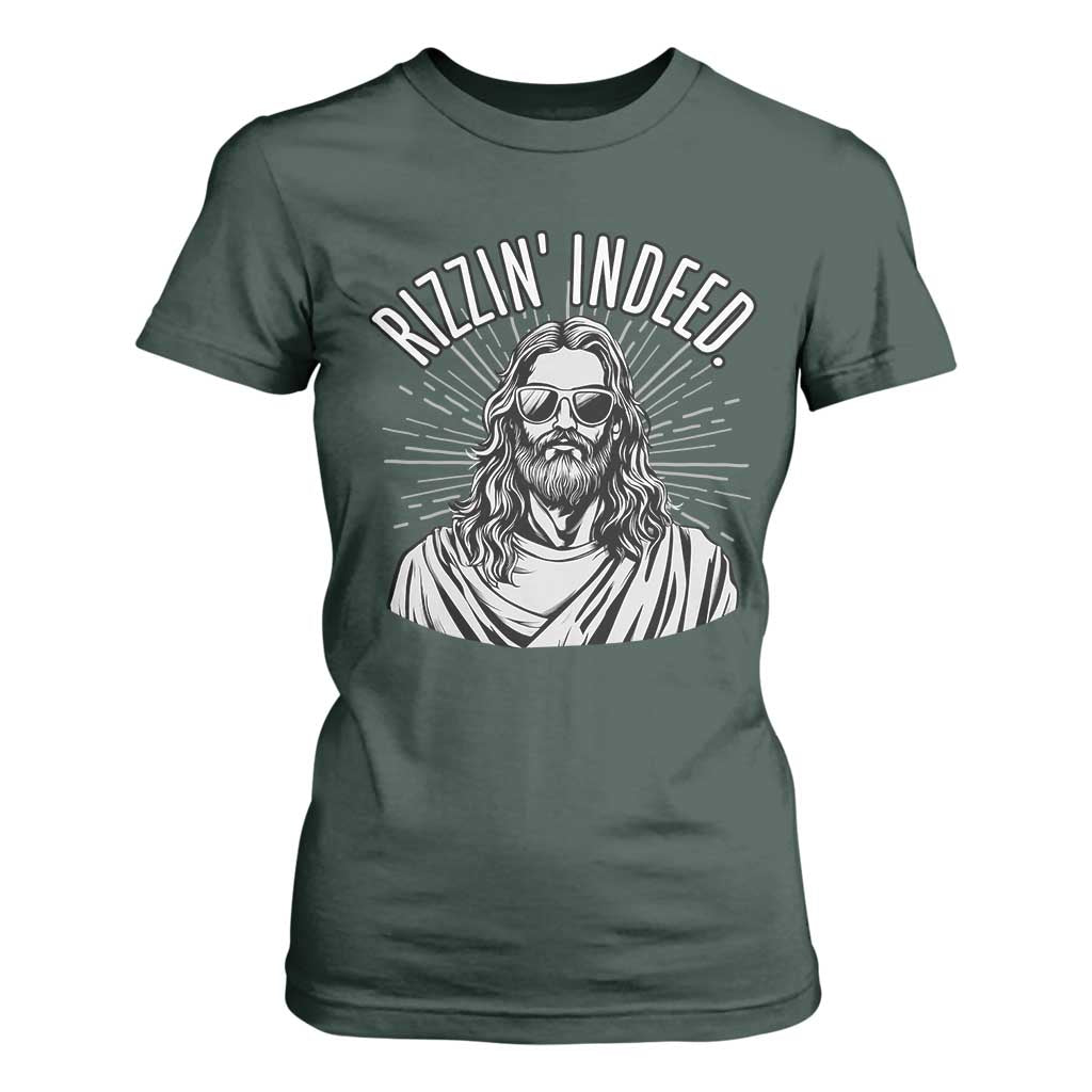 Funny Religious Christian Jesus Meme T Shirt For Women Rizzin Indeed TS11 Dark Forest Green Print Your Wear