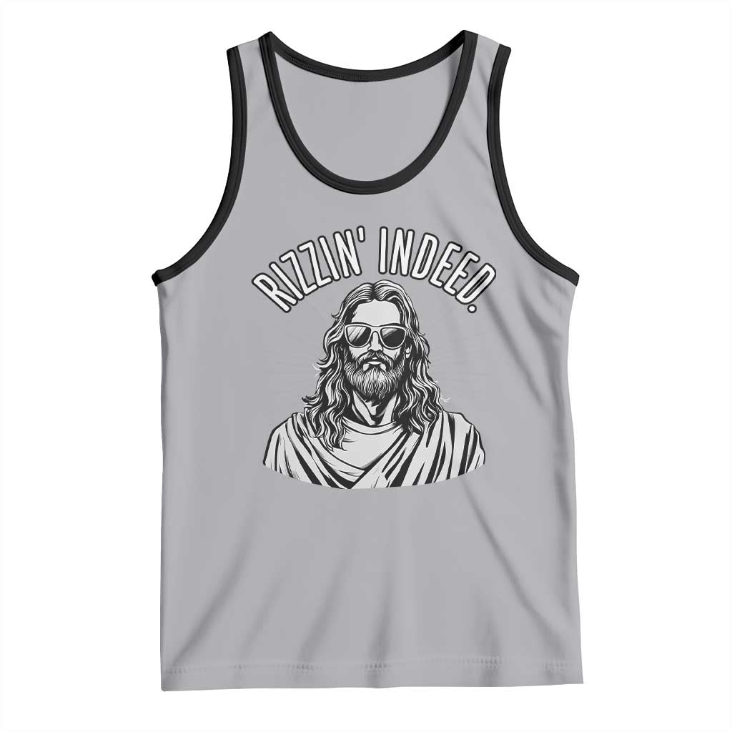 Funny Religious Christian Jesus Meme Tank Top Rizzin Indeed TS11 Athletic Heather Black Print Your Wear
