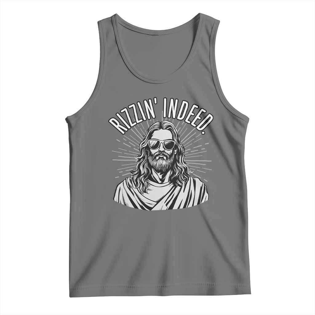 Funny Religious Christian Jesus Meme Tank Top Rizzin Indeed TS11 Black Heather Print Your Wear