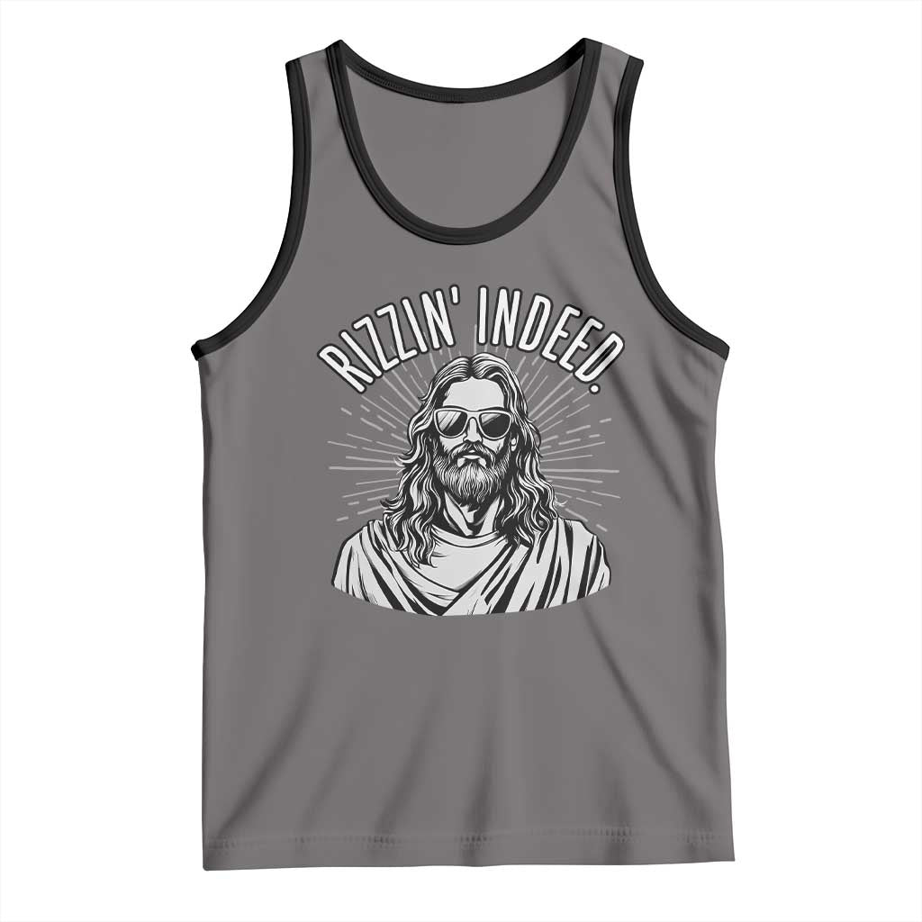 Funny Religious Christian Jesus Meme Tank Top Rizzin Indeed TS11 Deep Heather Black Print Your Wear