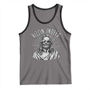Funny Religious Christian Jesus Meme Tank Top Rizzin Indeed TS11 Deep Heather Black Print Your Wear