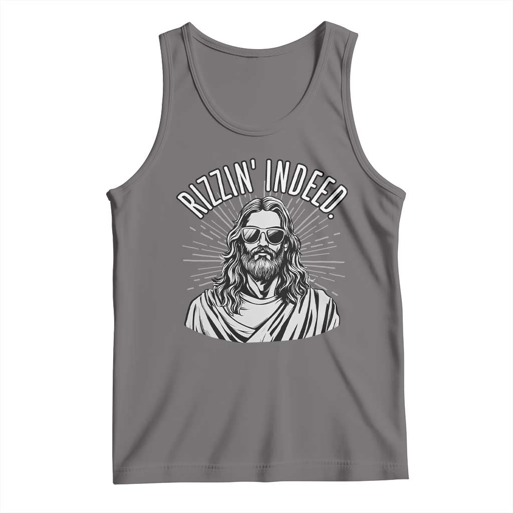 Funny Religious Christian Jesus Meme Tank Top Rizzin Indeed TS11 Deep Heather Print Your Wear