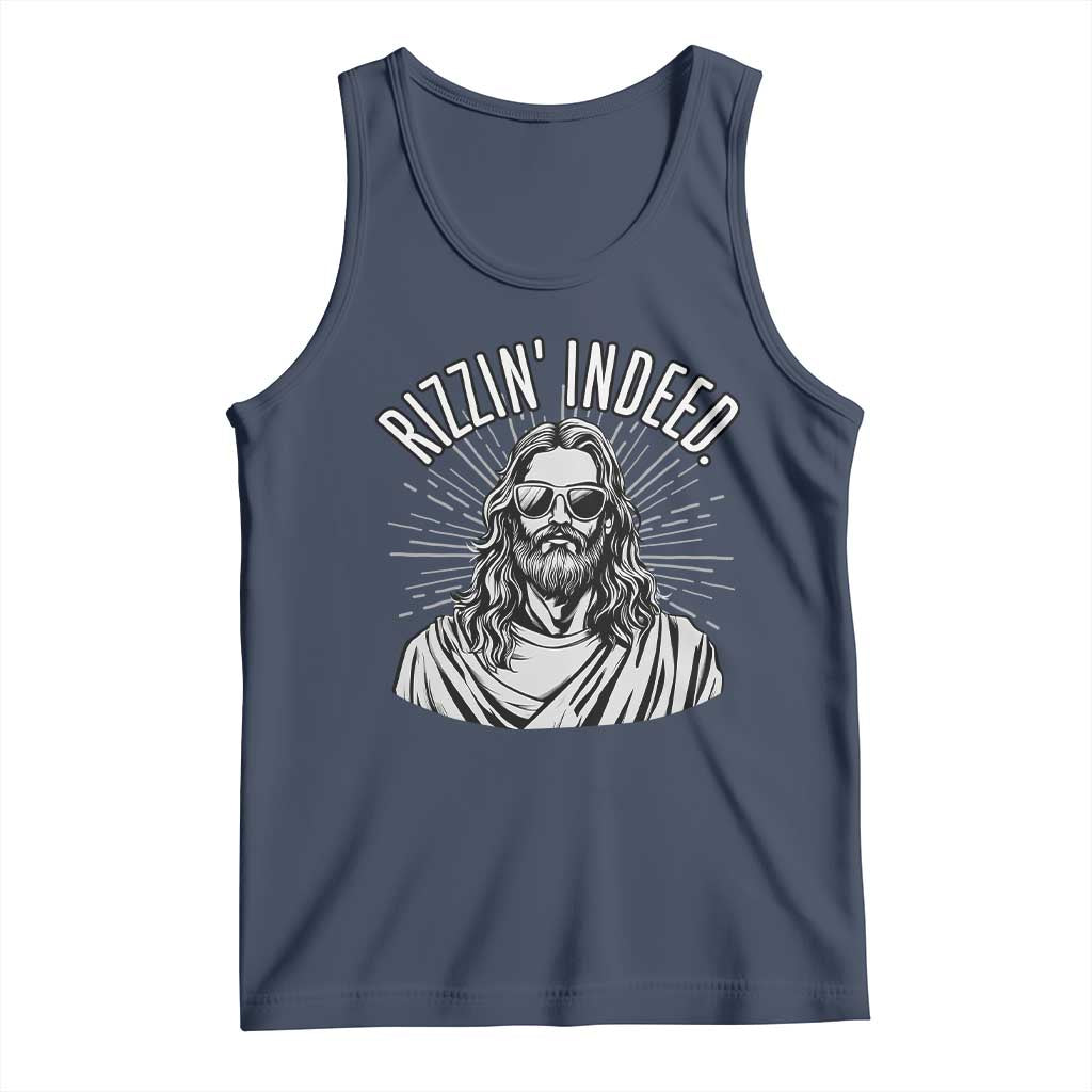 Funny Religious Christian Jesus Meme Tank Top Rizzin Indeed TS11 Navy Print Your Wear