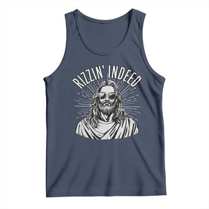 Funny Religious Christian Jesus Meme Tank Top Rizzin Indeed TS11 Navy Print Your Wear