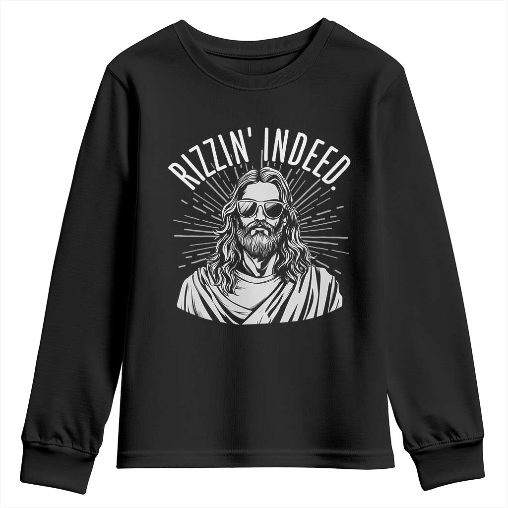 Funny Religious Christian Jesus Meme Youth Sweatshirt Rizzin Indeed TS11 Black Print Your Wear