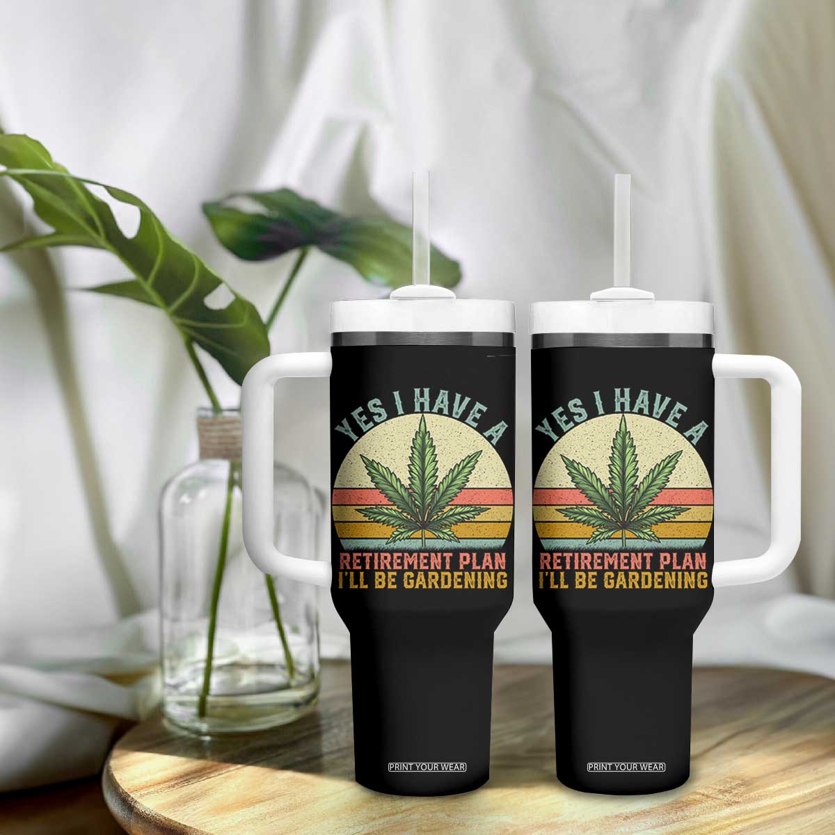 Funny Retired Weed Lovers Tumbler With Handle Vintage I Have a Retirement Plan Gardening 420 Gift TS10 Print Your Wear