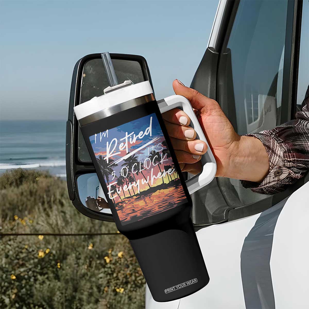 Funny Retirement Gift Tumbler With Handle I'm Retired It's 5 O'Clock Everywhere Beach Summer Vibes TS10 Print Your Wear